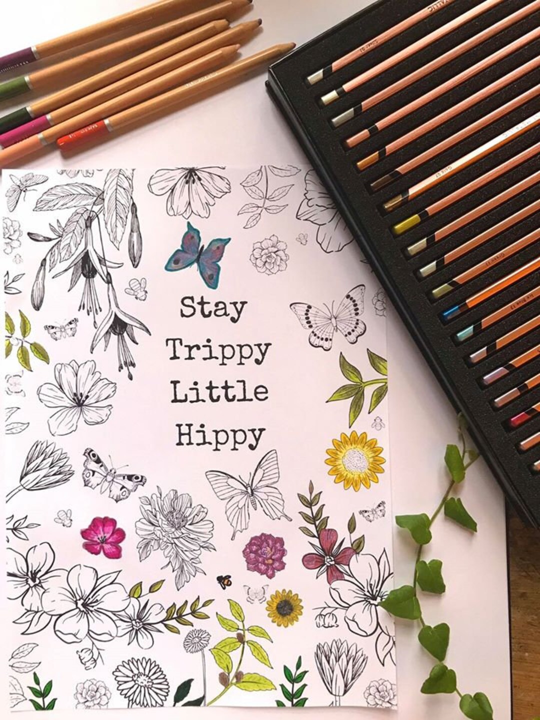 Stay Trippy Little Hippy, Floral Colouring Page, Botanical Printable ...