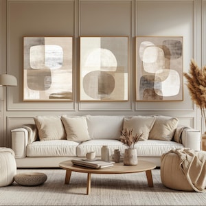 Neutral abstrakt minimalistisk väggkonst, 3-delat set (digital nedladdning)