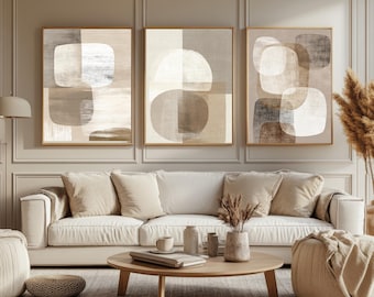 Neutral Abstract Minimalist Wall Art 3-piece Set (Digital Download)
