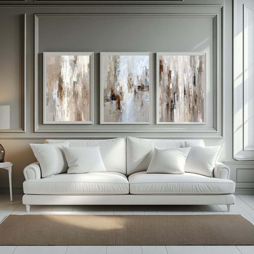 Neutral Abstract Canvas Wall Art Set – 3-piece Modern Minimalist Prints ...