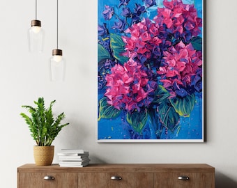 Pink and Purple Hydrangea Art Painting: Modern Floral Painting (Digital Download)