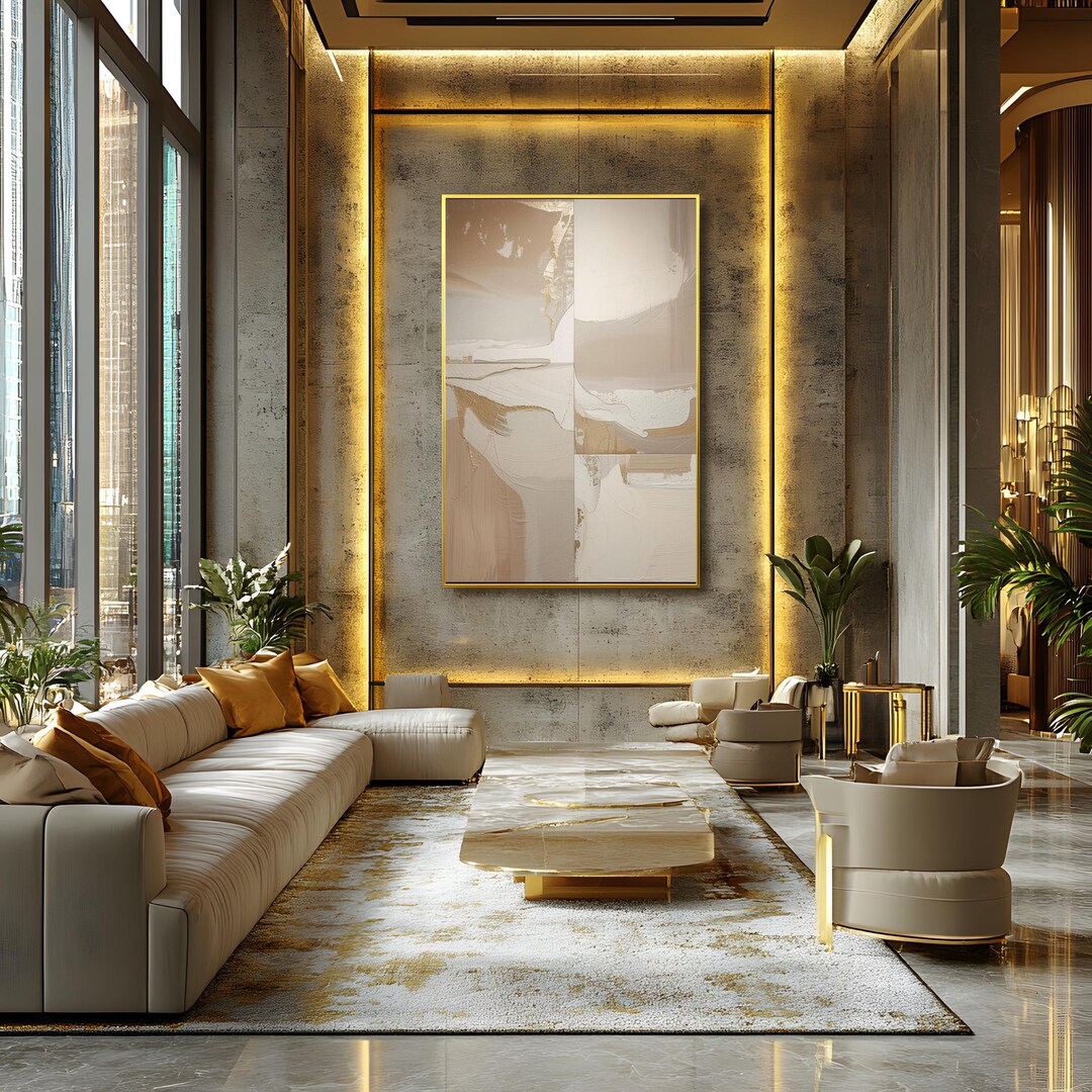 Neutral Abstract Wall Art Print, Beige & Gold Textured Modern ...