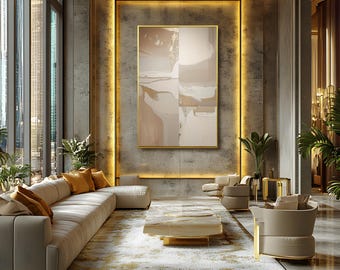 Neutraler abstrakter Kunstdruck, beige & gold strukturierte moderne minimalistische Gemälde