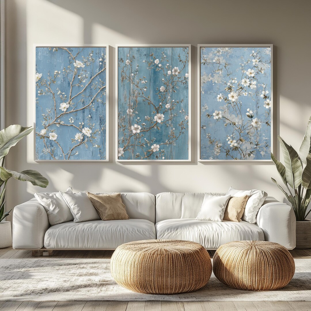 Blue Chinoiserie Wall Art 3-piece Set-digital Download - Etsy