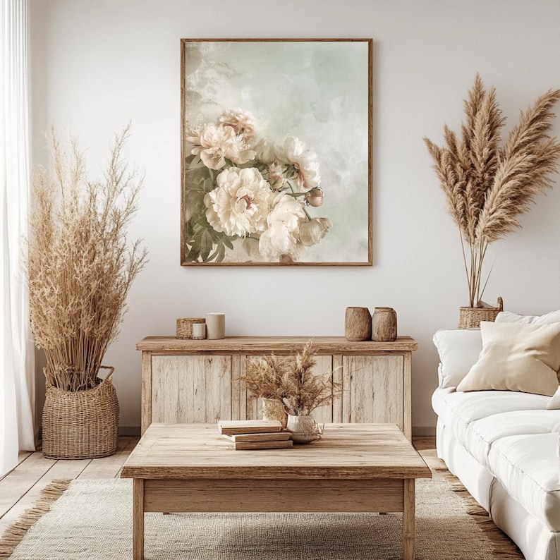 Romantic Cottagecore Floral Wall Art Print | Vintage Peonies & Poppies ...