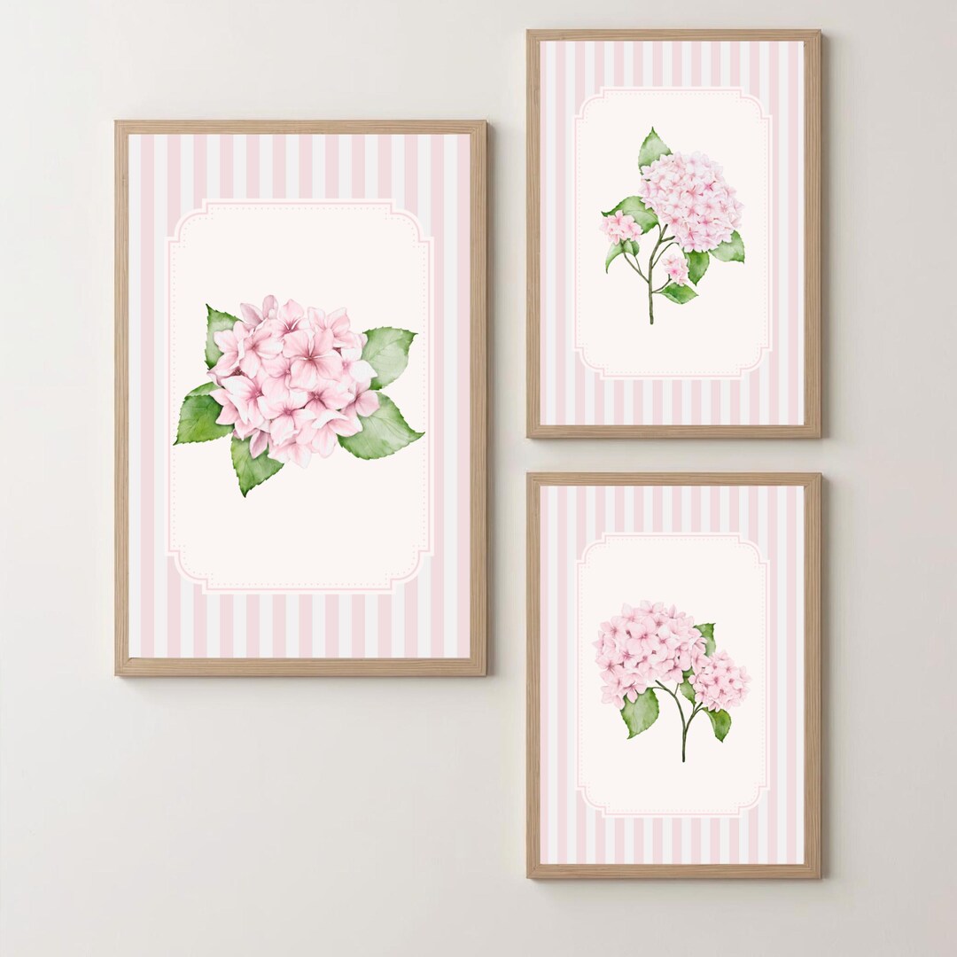 Pink Hydrangea Floral Art Set: Vintage Cottagecore Print (digital ...