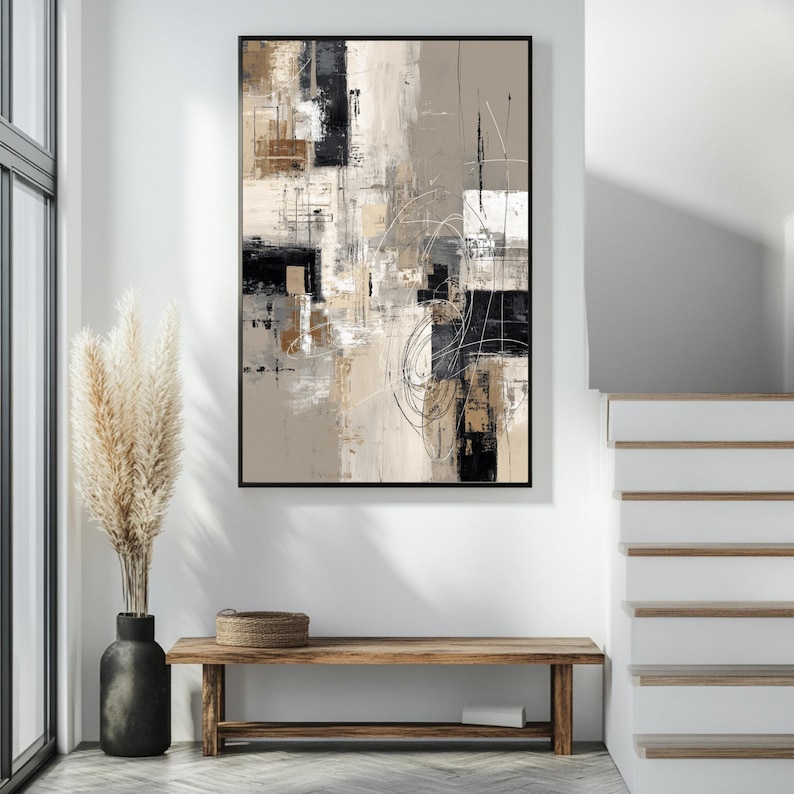 Beige & Black Abstract Art Print: Modern Minimalist Wall Decor (digital ...