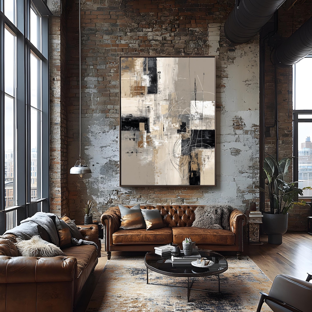 Beige & Black Abstract Art Print: Modern Minimalist Wall Decor (digital ...