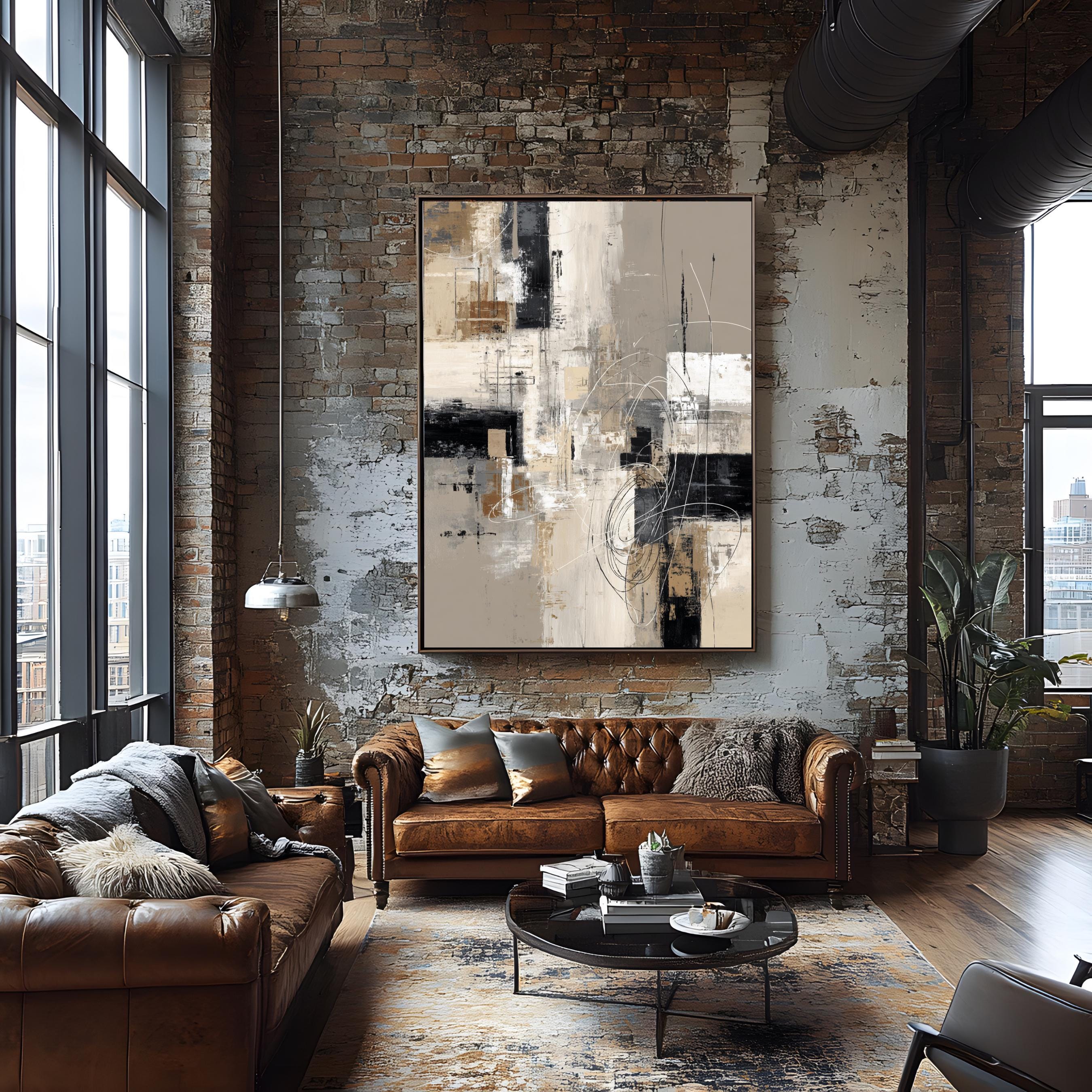 Beige & Black Abstract Art Print: Modern Minimalist Wall Decor (digital ...