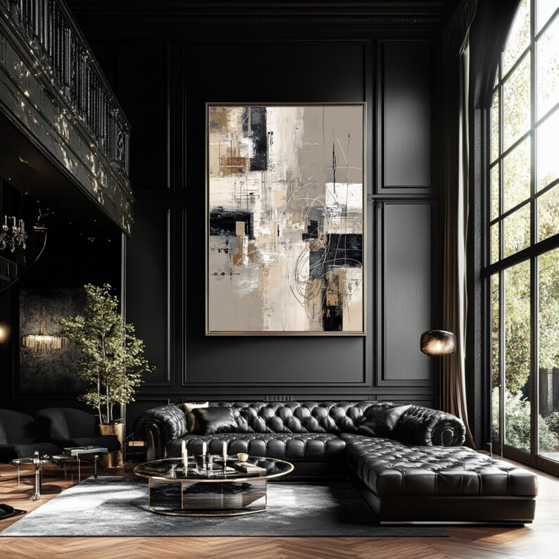 Beige & Black Abstract Art Print: Modern Minimalist Wall Decor (digital ...