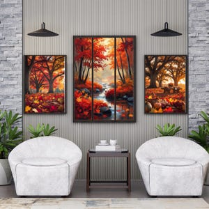 Autumn Splendor – 3-Piece Fall Wall Art Set | Cozy Autumn Landscape Prints | Rustic Thanksgiving Decor | Fall Foliage Nature Triptych