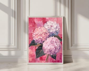 Pink Hydrangea Painting: Modern Floral Wall Art (Digital Download)