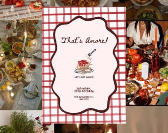 Italian Theme Invitation Template | Editable Canva Template | Hand-Drawn Party Invite