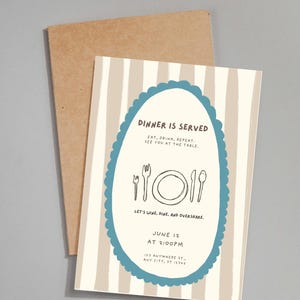 Dinner Party Invitation Template | Hand Drawn | Editable Canva Template