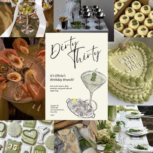 Dirty Thirty Einladung Vorlage // Martini & Oysters Theme // Bearbeitbare Geburtstagseinladung // Canva Download