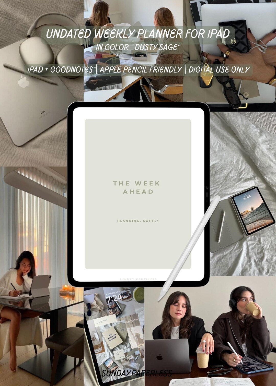 Undated Weekly Planner for iPad | Minimal Digital Planner for Goodnotes ...