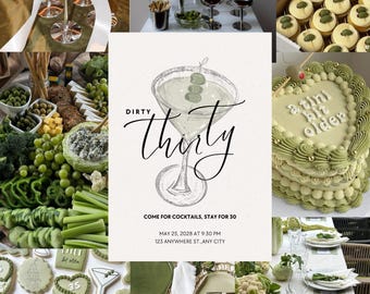 Dirty Thirty Digital Invitation Template | Editable Canva Birthday Invite | Hand Drawn Invite