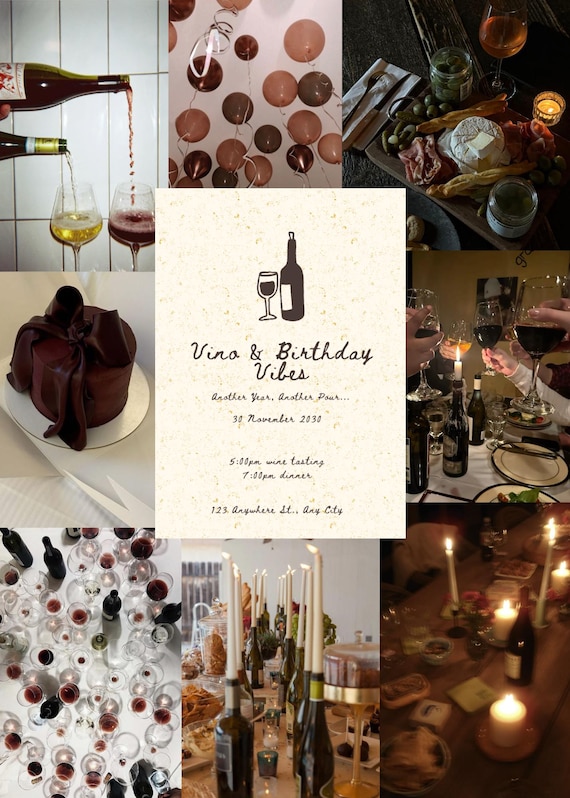 Wine Night Birthday Invitation Template | Digital Invite editable on (free) Canva