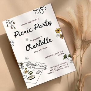 Editable picnic birthday invitation, summer party invitation, printable and customizable template, summer country birthday invitation