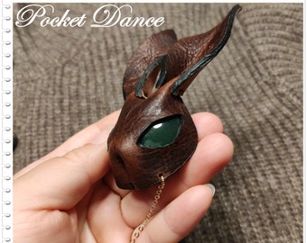 Handmade leather rabbit brooch , bunny badge