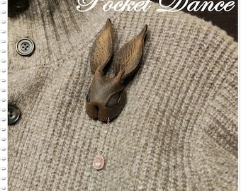 Handmade Leather Rabbit Brooch: Natural Stone Accent, Keyring Option