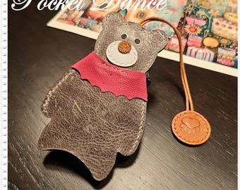 Handmade Leather Bear Key Pouch: Gray Car Key Case, Keychain