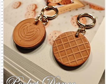 Leather Biscuits Keychain, Coffee Latte Art Charms, Chocolate Cookies Food Bag Charm gifts