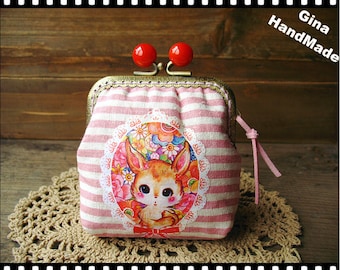 Deer Red candy bead metal frame purse / Coin Wallet / Pouch coin purse / Kiss lock frame purse bag-GinaHandmade