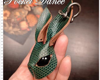Handmade Leather Rabbit Keychain or Brooch: Animal Jewelry Gift
