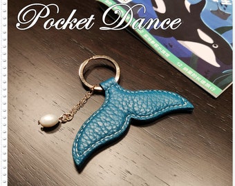 Ocean Blue Leather Mermaid Tail Keychain: Pearl Keyring Charm