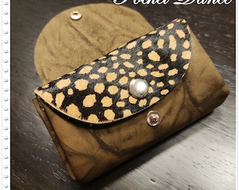 Handmade leather two tone color small Coin purse , leather credit card wallet holder , leather pouch , leather clutch bag