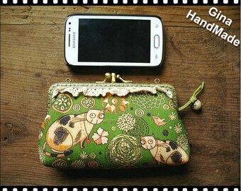 Country cat Two-compartment iphone case / Coin purse / Coin Wallet / Pouch coin purse / Kiss lock frame purse bag-GinaHandmade