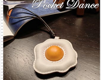 Handmade Leather Fried Egg Keychain, Food Bag Charm