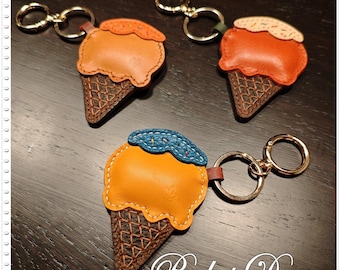 Leather Ice Cream Keychain: Handmade Bag Charm