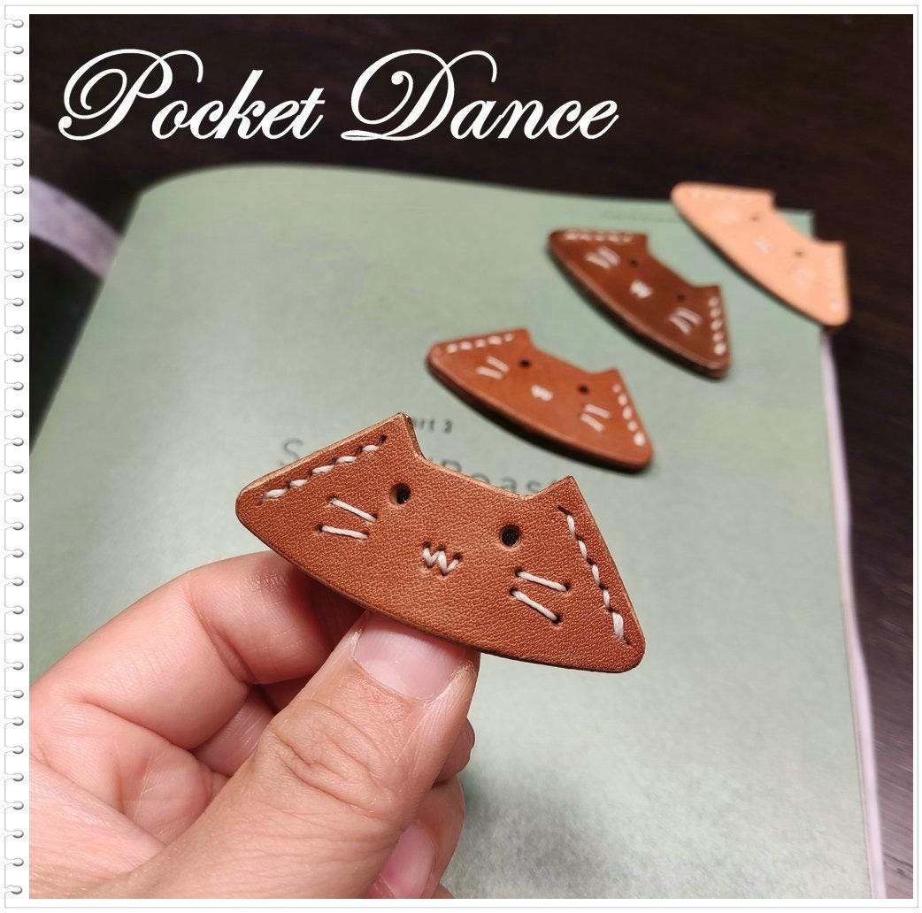 Handmade leather cat kitty corner bookmark for kids children student booklover reader graduation gift