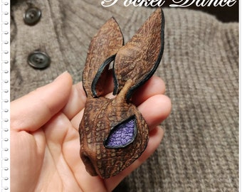 Handmade leather rabbit brooch , bunny badge , rabbit leather brooch