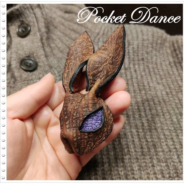 Handmade leather rabbit brooch , bunny badge , rabbit leather brooch