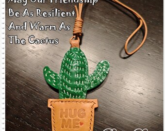 Handmade Leather Cactus Pendant Charm or Keychain for Purse Bag Friends Gifts