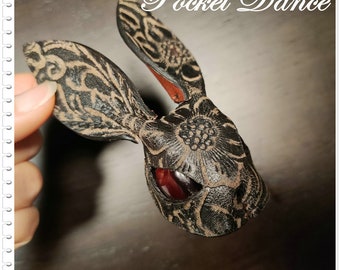 Handmade Leather Rabbit Brooch: Unique Bunny Pin Keychain Charm