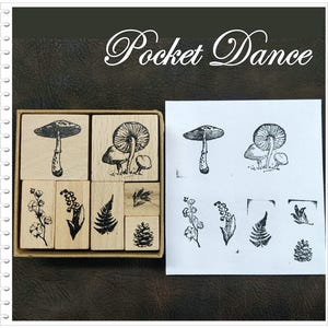 Planten Rubber houten stempelset, paddestoel pijnboomhyacinten bloem rubberstempel voor kaarten maken, dagboek planner dagboek plakboek stempelvoorraad