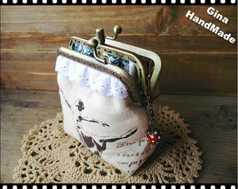 Ballet Two-compartment Coin metal purse / Coin Wallet / Pouch coin purse / Kiss lock frame purse bag-GinaHandmade