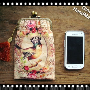Capa de telefone artesanal de pássaro, capa de telefone, porta-moedas, carteira de cartão, bolsa de troca, bolsa de embreagem, bolsa com moldura de bloqueio de beijo