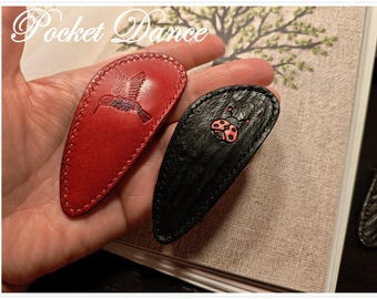 Handmade Leather Ladybug and Hummingbird Hair Clip: Black Red Hairclip Barrette, Daughter Gift