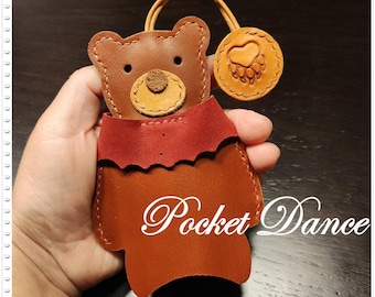 Handmade Leather Bear Keychain, Bag Charm