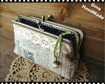 Town Newspaper Two-compartment Coin purse / Coin Wallet / Pouch coin purse / Kiss lock frame purse bag-GinaHandmade