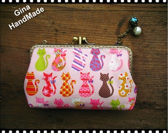 Candy cat iphone case two compartment / Coin purse / Wallet / Pouch / wedding clutch / kiss lock frame purse bag-GinaHandmade