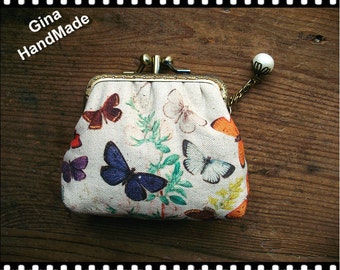 Butterfly two compartment / Coin purse / Wallet / Pouch / wedding clutch / kiss lock frame purse bag-GinaHandmade