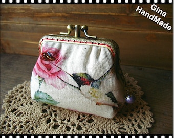Hummingbird Two-compartment Coin purse / kiss lock purse / wallet / Pouch coin purse / Kiss lock frame purse bag-GinaHandmade