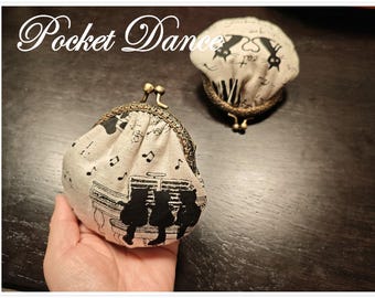 Handmade Cat & Music Kisslock Coin Purse, Cotton-Linen Blend
