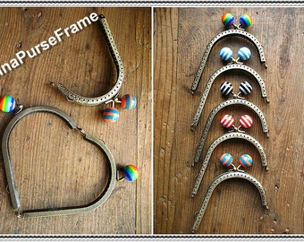 5pieces- 4inch (10.5cm) Rainbow bead Heart shape purse frame / bag frame / metal frame with sewing hole (antique brass in 5color bead)